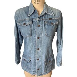 Wrangler Vintage Womens 1970s Distressed Button Up Denim Jacket Size Medium